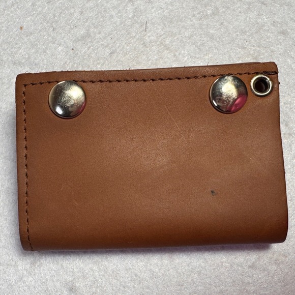 Genuine Leather Trifold Trucker Wallet Tan Brown Made in USA Snap Closure